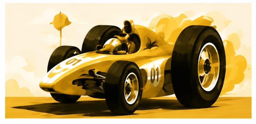 Stylised race car speeding forward