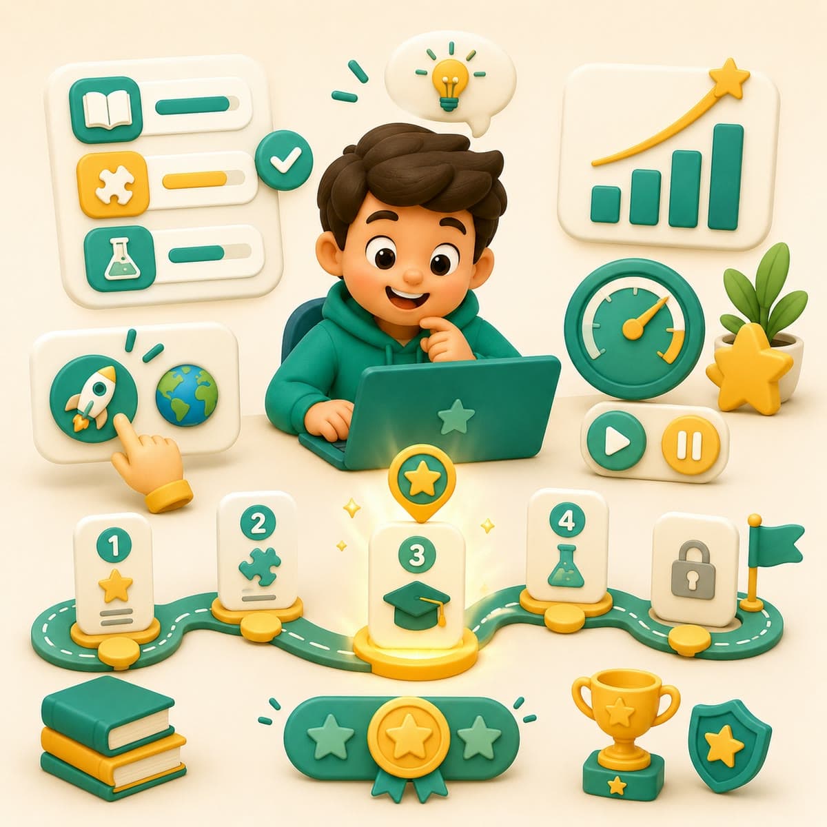 A young learner exploring a self-paced learning path