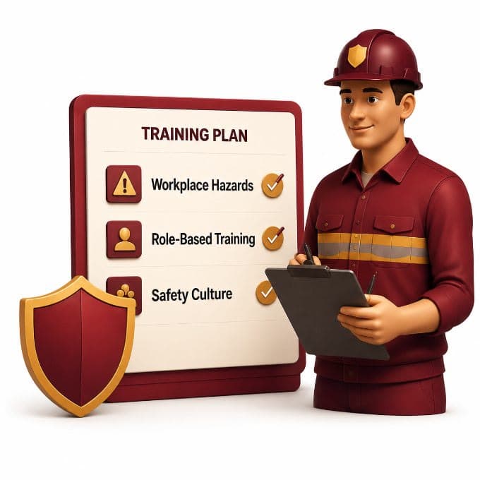 Safety officer with a training plan for workplace hazards, role-based training and safety culture