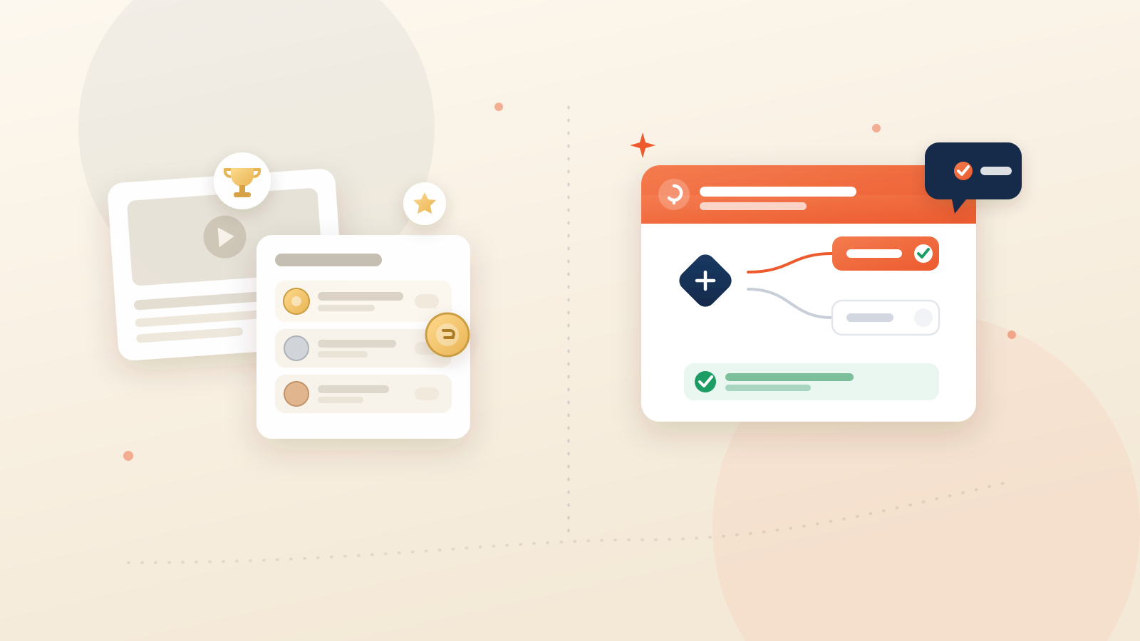 Two approaches to gamified training side by side — badges and a leaderboard layered on passive content versus a decision-based scenario with real choices and feedback